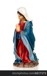 Ceramic figure of the virgin mary isolated on white background