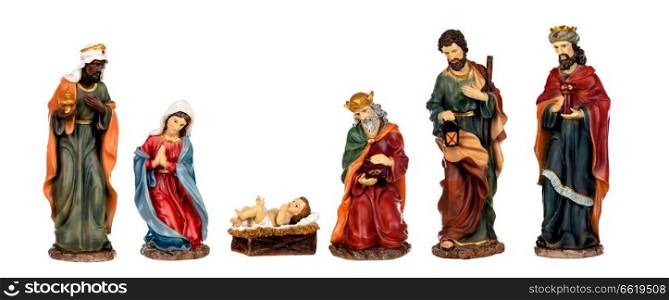 Ceramic figures for the nativity scene isolated on a white background