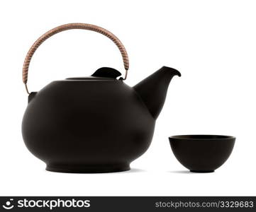 ceramic japanese teapot and cup isolated on white background