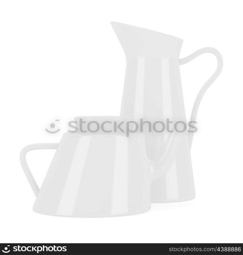 ceramic jug and teapot isolated on white background