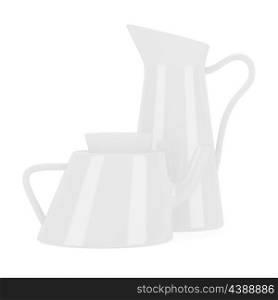 ceramic jug and teapot isolated on white background