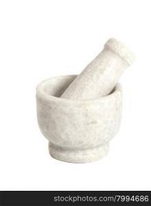 Ceramic mortar and pestle isolated on white background
