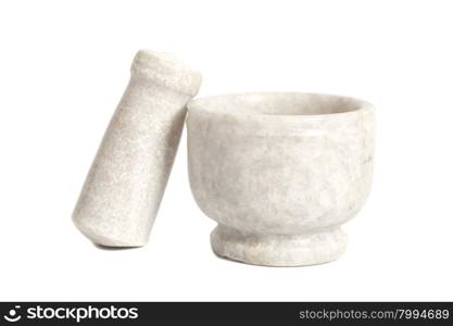 Ceramic mortar and pestle isolated on white background