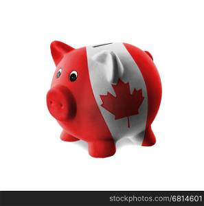Ceramic piggy bank with painting of national flag, Canada