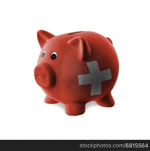 Ceramic piggy bank with painting of national flag, Switzerland