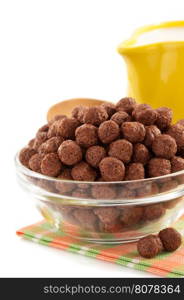 cereal chocolate balls in bowl on white background