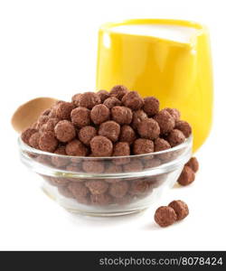 cereal chocolate balls in bowl on white background