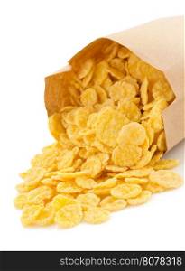cereal corn flakes in paper bag isolated on white background