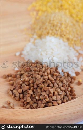 Cereals - buckwheat rice millet and wheat groats. Cereals