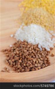 Cereals - buckwheat rice millet and wheat groats. Cereals