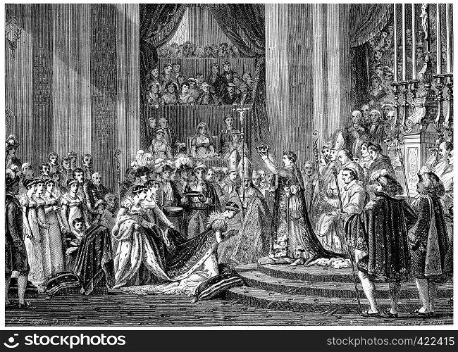 Ceremony of Consecration to Our Lady, vintage engraved illustration. History of France ? 1885.