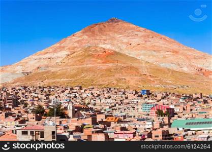 Cerro Rico mountain from San Lorenzo Church in Potosi, Bolivia