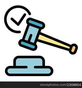 Certificate approved gavel icon. Outline certificate approved gavel vector icon color flat isolated. Certificate approved gavel icon color outline vector