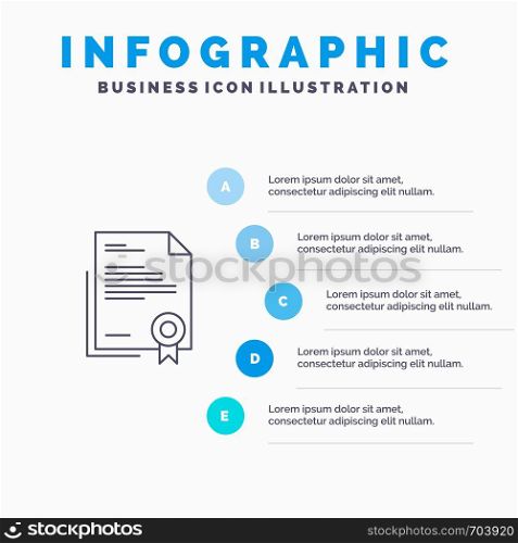 Certificate, Business, Diploma, Legal Document, Letter, Paper Line icon with 5 steps presentation infographics Background
