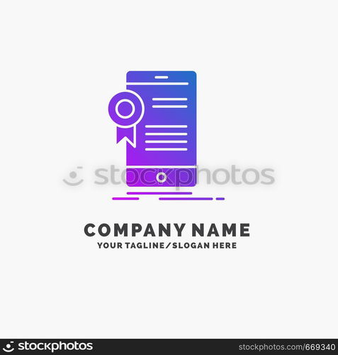 certificate, certification, App, application, approval Purple Business Logo Template. Place for Tagline.. Vector EPS10 Abstract Template background