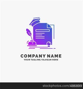certificate, degree, education, award, agreement Purple Business Logo Template. Place for Tagline.. Vector EPS10 Abstract Template background