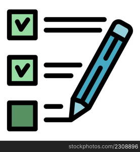 Certificate list pen write icon. Outline certificate list pen write vector icon color flat isolated. Certificate list pen write icon color outline vector