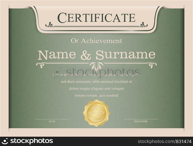 Certificate or diploma vintage style and design template with paper sheet, Award background. vector illustration