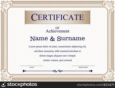 Certificate or diploma vintage style and design template with paper sheet. vector illustration