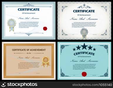 Certificate or diploma vintage style and design template with retro frame or ancient border. vector illustration