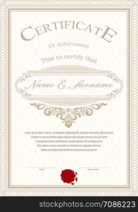 Certificate or diploma vintage style and retro design template vector illustration, vertical style