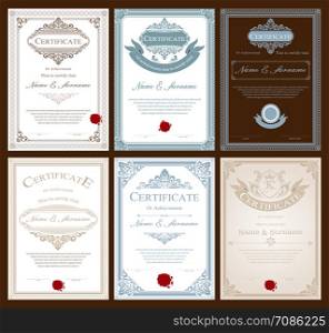 Certificate or diploma vintage style and retro design template vector illustration, vertical style