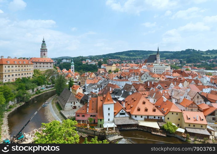 Cesky Krumlov Castle (on left) and city spring view (Czech Republic). It dates back to 1240.