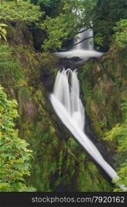 Ceunant Mawr Waterfall, otherwise known as Llanberis Falls, Snowdon, Snowdonia National Park, Gwynedd, Wales, United Kingdom.