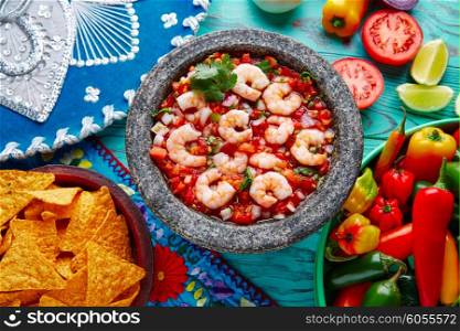 Ceviche de Camaron shrimp in molcajete from Mexico