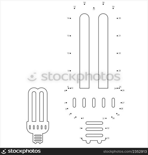 Cfl Lamp Icon Dot To Dot, Compact Fluorescent Lamp, Energy Saving Light Lamp Vector Art Illustration