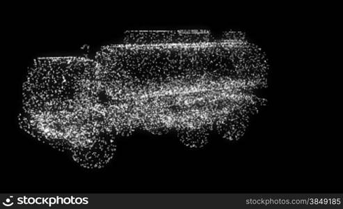 CG truck into SUV particles transformation. Seamless loop. Animation itself is useful as Alpha channel