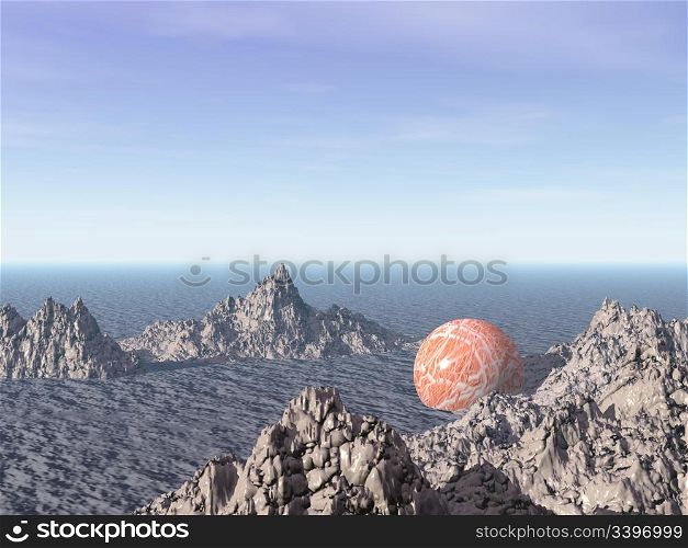 CGI - Abstract Crater with Colourful Sphere