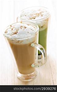 Chai and matcha latte drinks
