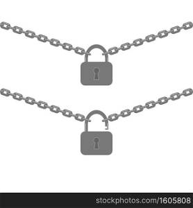 Chain and Closed Opened Lock Isolated on White Background.. Chain and Closed Opened Lock Isolated on White Background