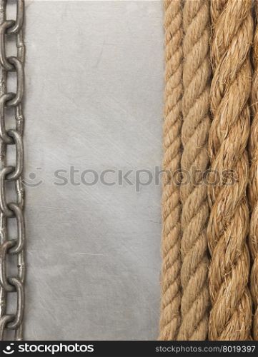chain and ship rope on metal texture background
