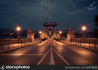 Chain bridge at dusk. Budapest, Hungary