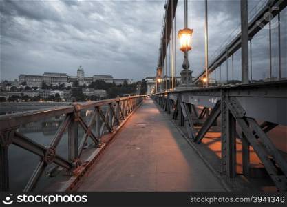 Chain bridge at dusk. Budapest, Hungary