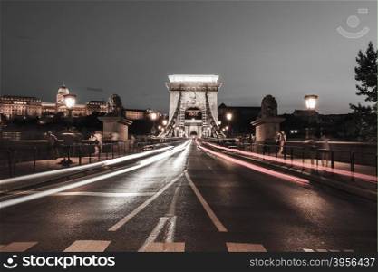 Chain bridge at night. Budapest, Hungary