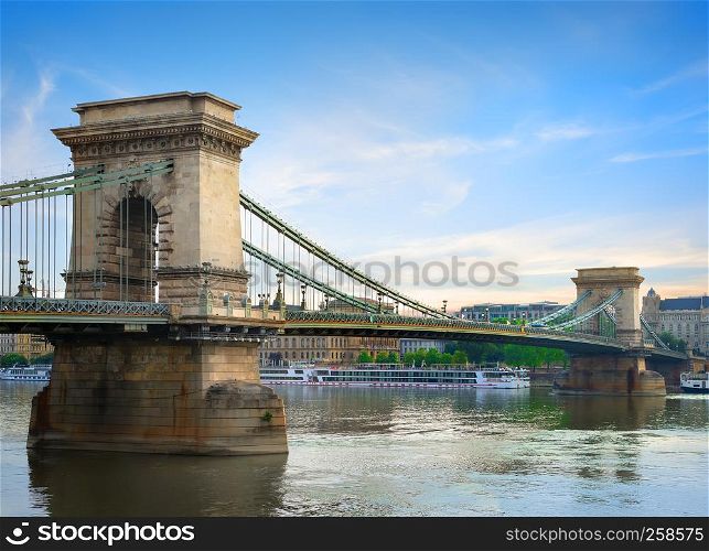 Chain bridge on Danube river in Budapest at summer