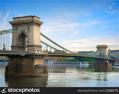 Chain bridge on Danube river in Budapest at summer