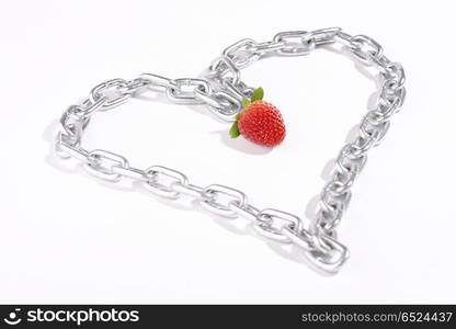 Chain combined in the form of heart with a strawberry