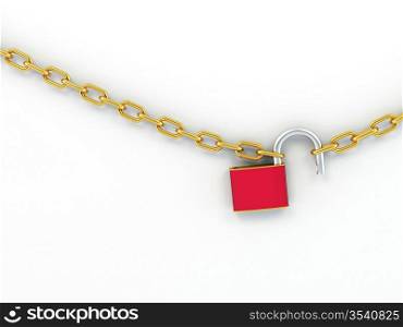 Chain with lock. 3d