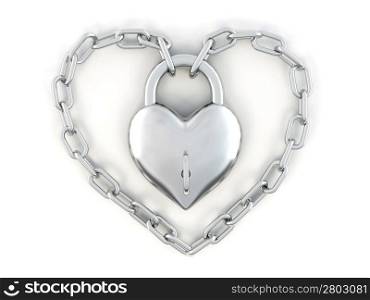Chain with lock as heart. 3d