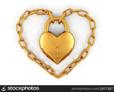 Chain with lock as heart. 3d