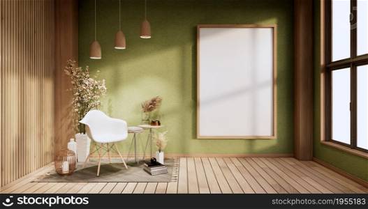Chair and decoration plants on room green on wooden floor interior design. 3D rendering