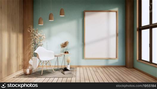 Chair and decoration plants on room mint on wooden floor interior design. 3D rendering