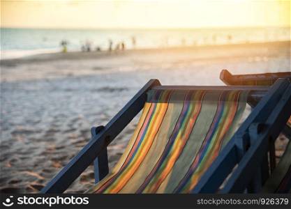 Chair beach with sunset on summer sandy beach sea vacation background