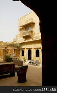 Chairs and table in a porch, Jaisalmer, Rajasthan, India