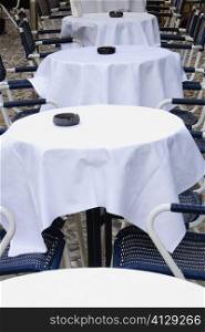 Chairs and tables at a restaurant, Italian Riviera, Portofino, Genoa, Liguria, Italy