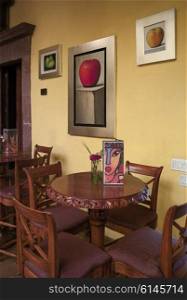 Chairs and tables in cafe, Belmond Casa de Sierra Nevada, San Miguel de Allende, Guanajuato, Mexico